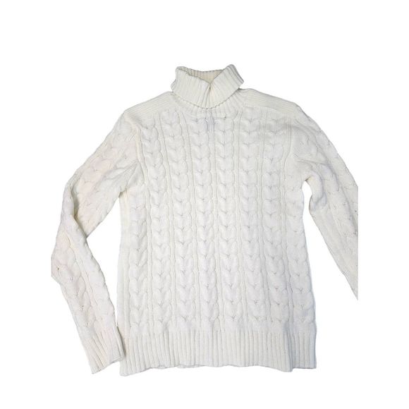 Xray Jeans Off White Cableknit Turtleneck Sweater Large Chunky Fall Winter Cream - Picture 4 of 11